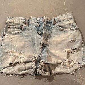 Zara Light Blue Distressed Jean Shorts